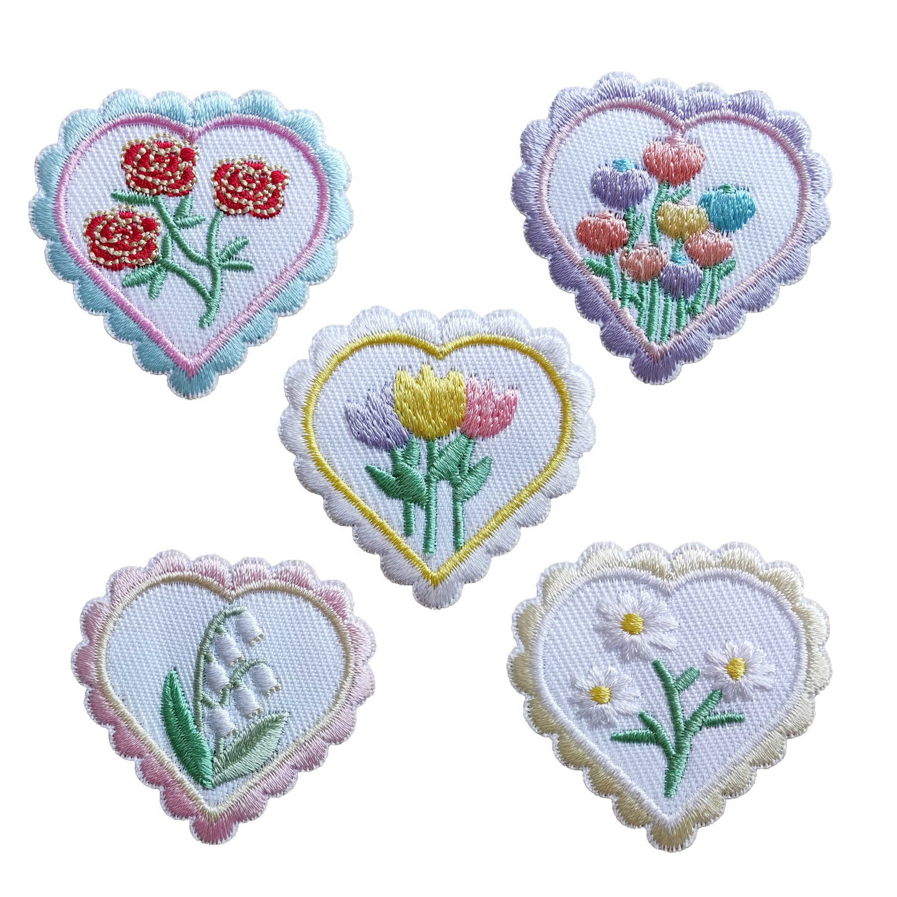 Heart Shape Flower Patch for Girls, 5PCS Cute Flower Rose Daisy Tulip Iron On Embroidered Patch E... | Amazon (US)