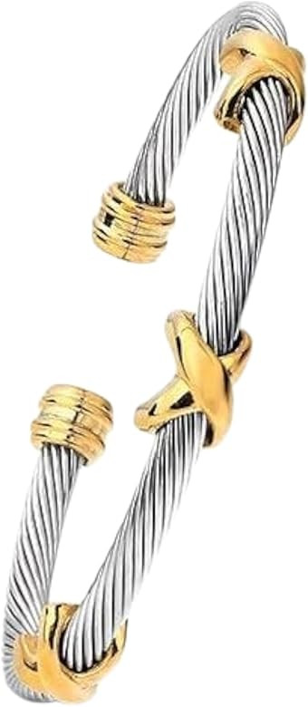 Multi Twisted Cable Wire Cross Bracelet For Women Men Classic Stainless Steel Fashion Stackable O... | Amazon (US)