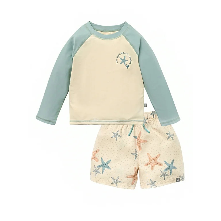 Modern Moments by Gerber Toddler Boy Long Sleeve Rashguard and Short Set, 2-Piece, Sizes 0/3M - 5... | Walmart (US)