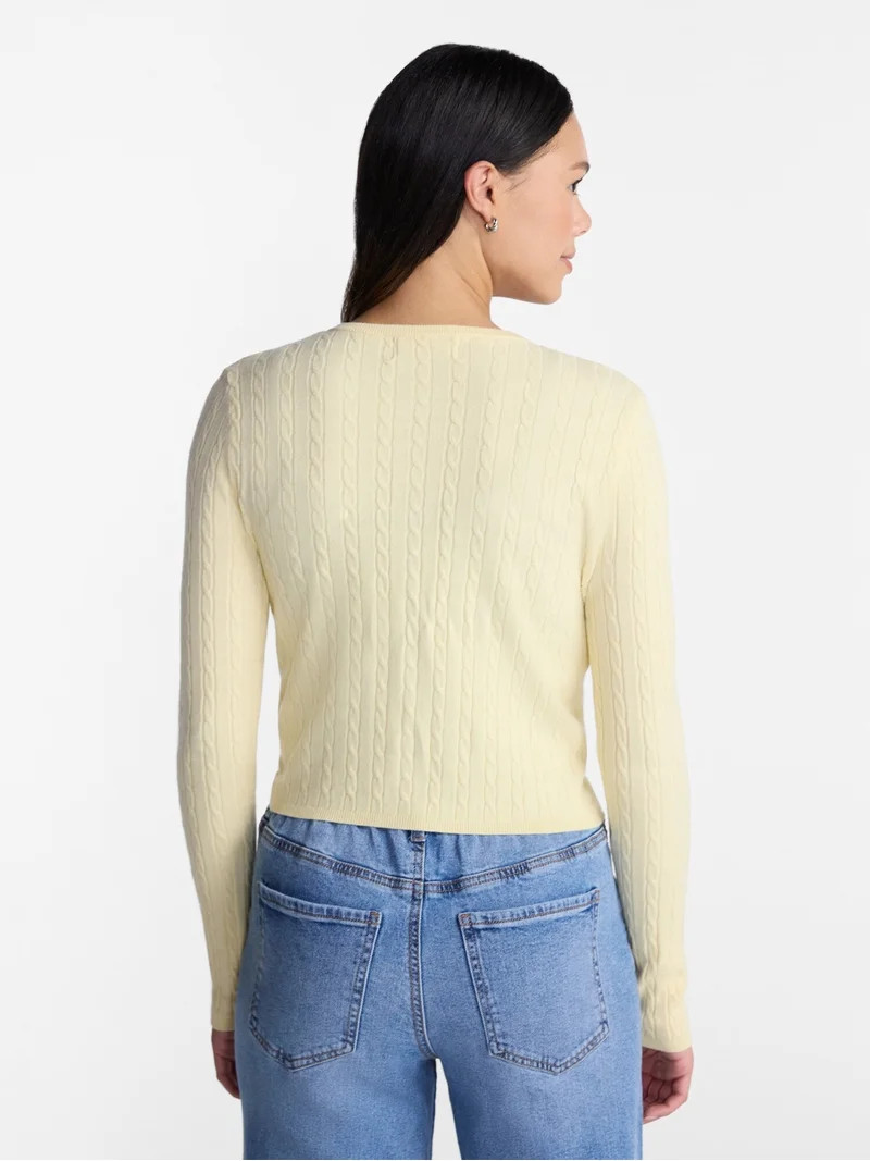 No Boundaries Cable Knit Crewneck Cardigan, Women's XXS-4X | Walmart (US)