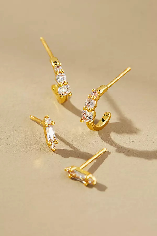 Small Delicate Crystal Earrings, Set of 2 | Anthropologie (US)