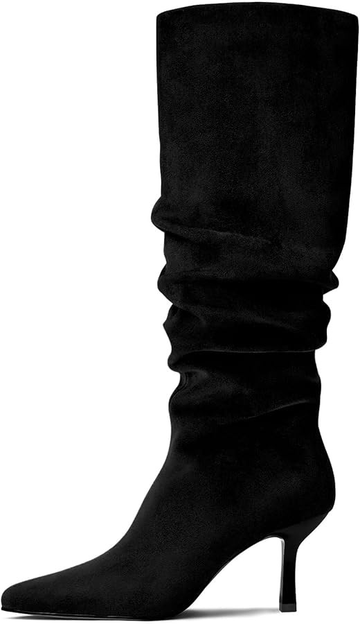 Lumeheel Knee High Boots for Women - Suede Ruched Women's Tall Boots with Pointed Toe Kitten Heel... | Amazon (US)