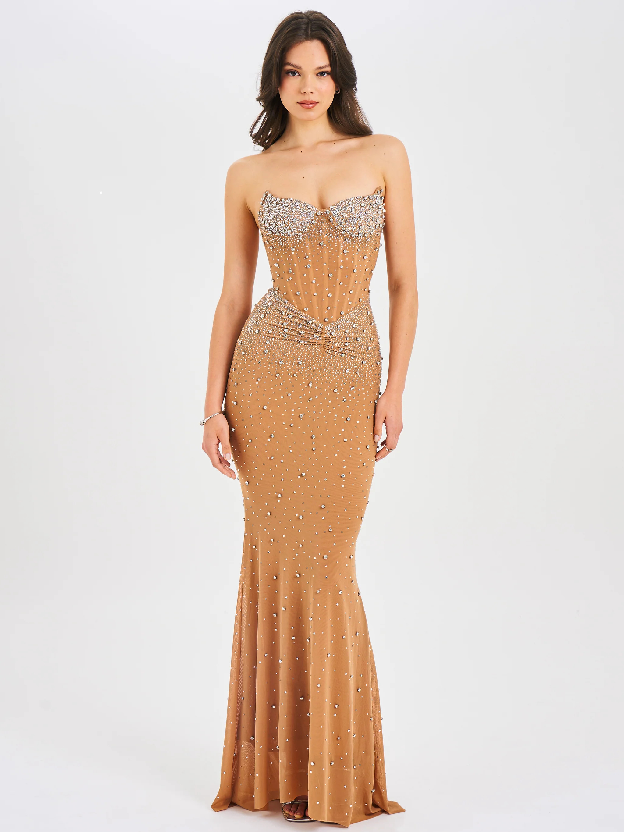Fatima Crystal Sleeveless Corset Mermaid Maxi Dress | Miss Circle