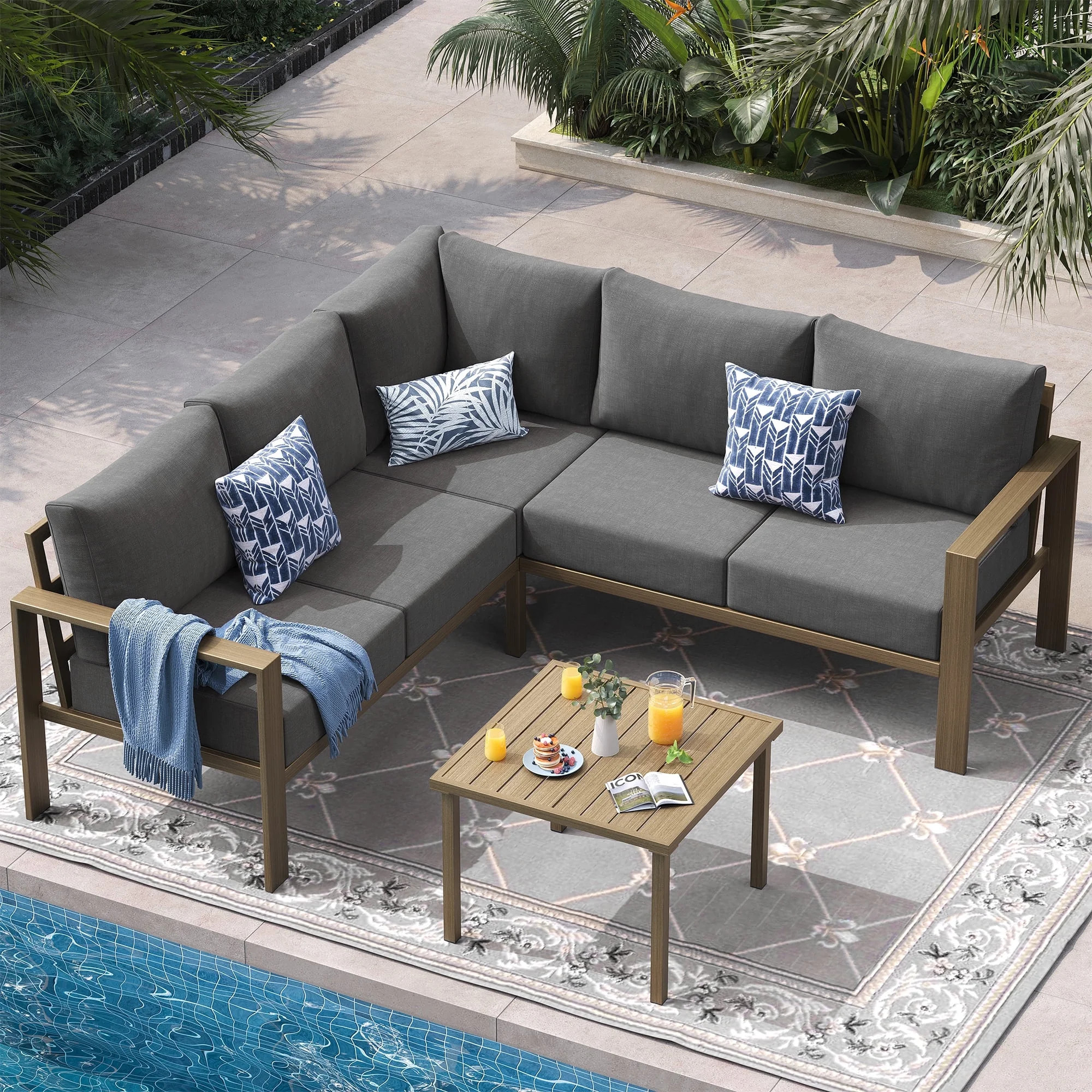 ELPOSUN 6 Pieces Patio Furniture Sets with 6" Thick Olefin Cushions, Metal Outdoor Sectional Furn... | Walmart (US)