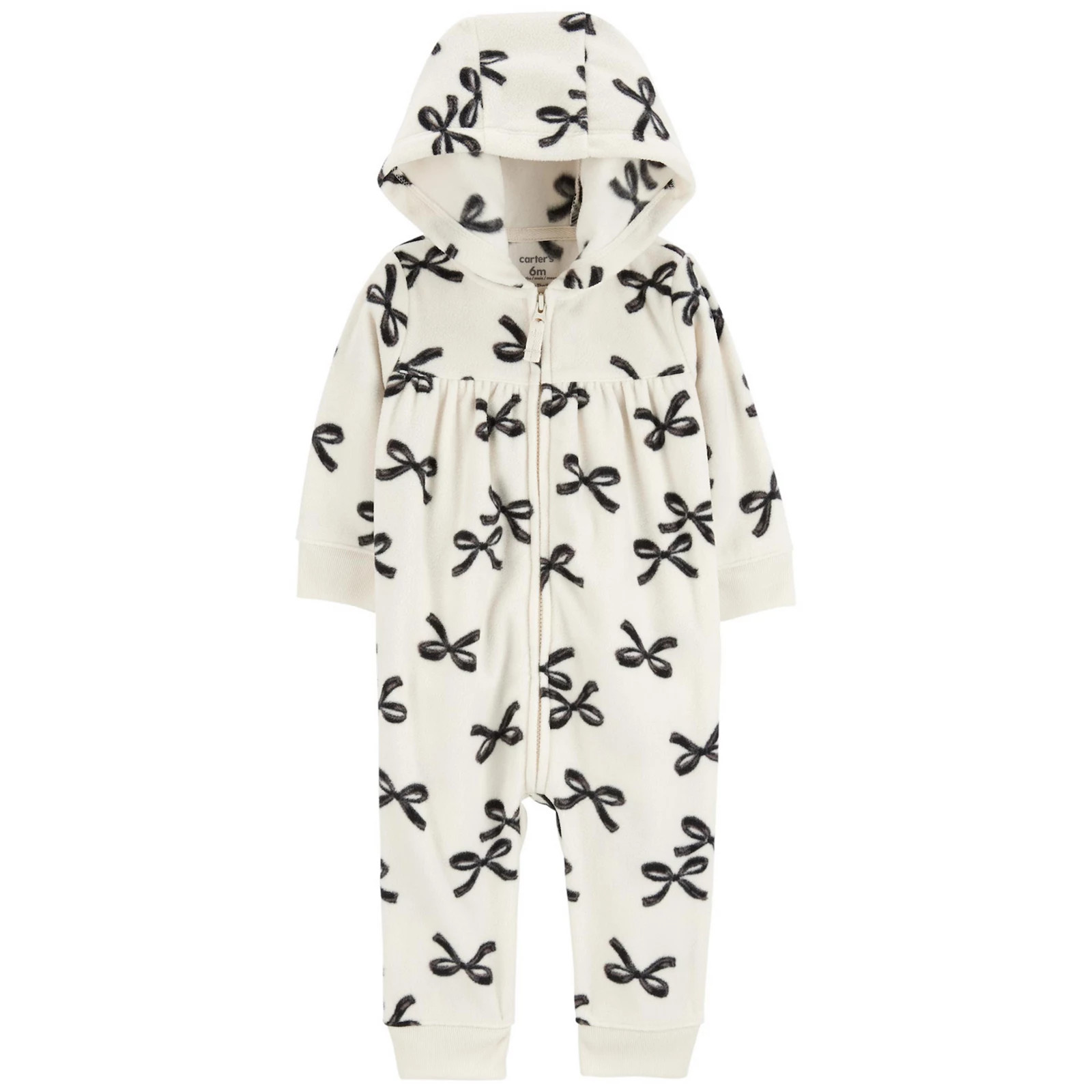 Baby Girl Carter's Bows Hooded Zip-Up Fleece Jumpsuit, Girl's, Size: 12 Months, Ivory | Kohl's