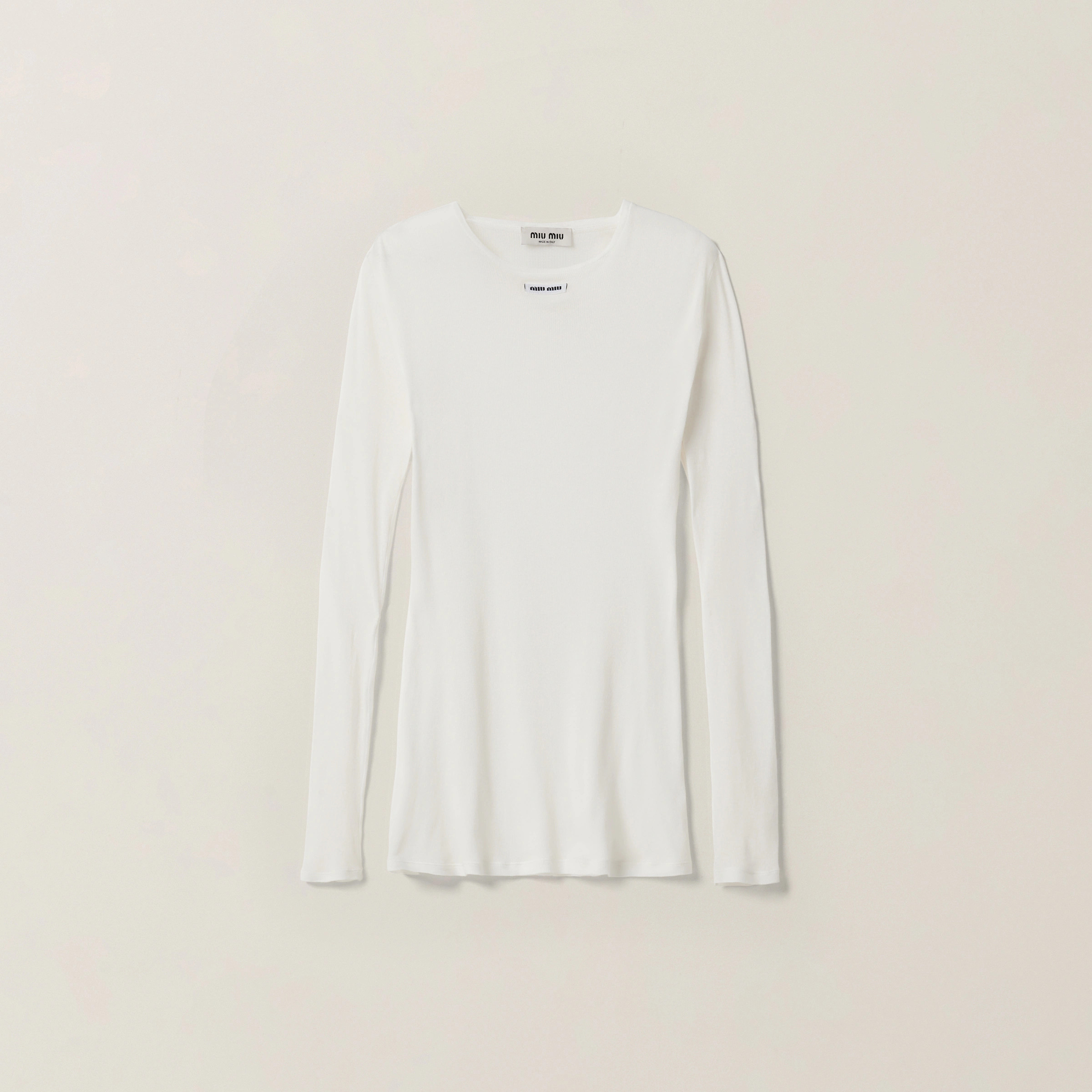 White Ribbed Knit Jersey Dress | Miu Miu | Miu Miu US