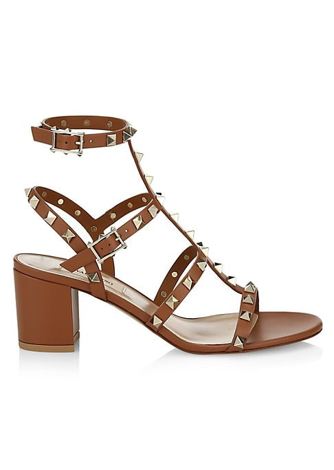 Valentino Women's Valentino Garavani Rockstud Leather Cage Sandals - Cognac - Size 38 (8) | Saks Fifth Avenue