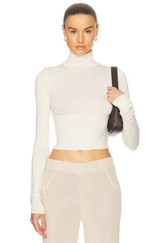 Eterne Cropped Fitted Turtleneck Top in Cream | FWRD 