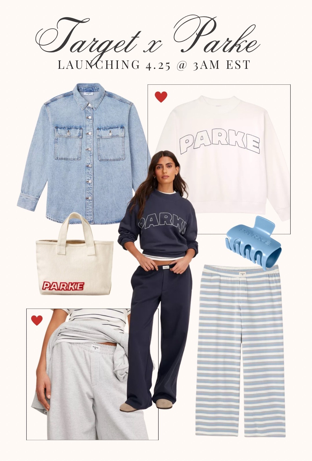 New Target x Parke drops tonight! 🤍 there are so many cute styles dropping and is the collab is expected to sell out! Set your alarms for 3 AM EST⏰ 

Mockneck pullover sweatshirt, high rise boxer sweatpants, popover sweatshirt, short sleeve crewneck, striped tee, sweatshorts, swimsuit, denim, shacket, mini tote bag, claw clip, trending, cozy, fancythingsblog 

#LTKgrwm #LTKootd #LTKU