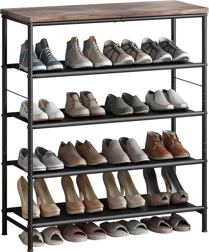 INGIORDAR Shoe Rack Organizer 5 Tier Metal Organizer Shelf with Industrial MDF Board and Layer Fa... | Amazon (US)