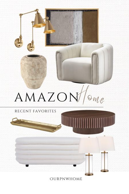 Recent home favorites at Amazon!

Modern home, white accent chair, ivory armchair, boucle storage bench, storage ottoman, round coffee table, fluted coffee table, gold tray, tan vase, neutral home, gold wall sconces, brass sconces, home decor, abstract wall art, geometric wall art, Amazon home, table lamps

#LTKStyleTip #LTKHome
