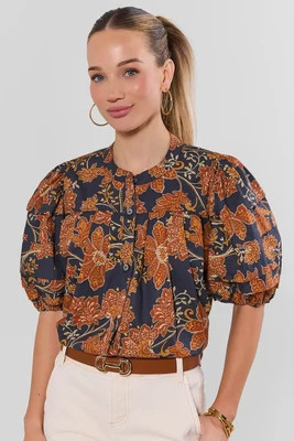 Navy Floral Printed Button Up Top | Avara