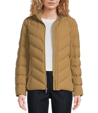 MICHAEL Michael Kors Chevron Pattern Stand Collar Removable Hooded Zip Front Packable Puffer Jack... | Dillard's