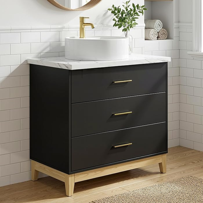ECACAD Modern Bathroom Vanity with Vessel Sink Set, 31.5" Bathroom Vanity Storage Cabinet with 3 ... | Amazon (US)
