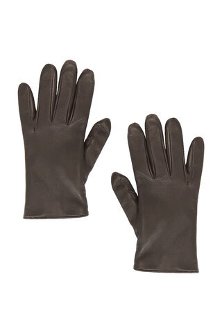 Saint Laurent Leather Gloves in Khaki & Gold - Olive. Size 7.5 (also in 8). | FWRD 