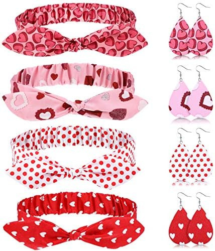 Chuangdi 8 Pieces Valentine's Day Accessories Headbands and Earrings, Heart Shape Hair Accessorie... | Amazon (US)