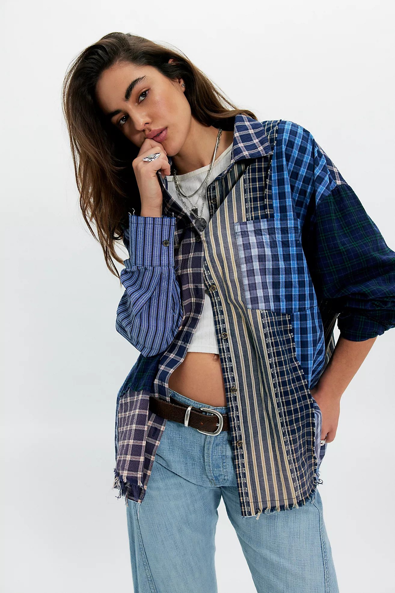 The Tales Patchwork Check Stripe Button Down | Free People (Global - UK&FR Excluded)