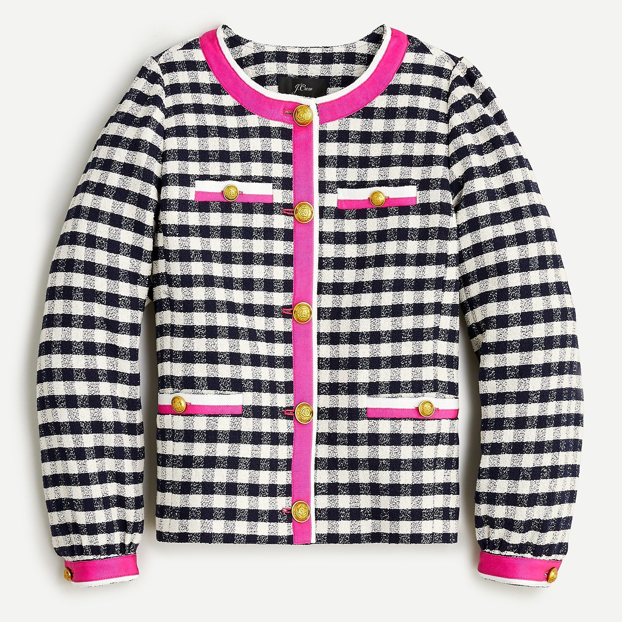 Grosgrain-trim jacket in gingham tweed | J.Crew US