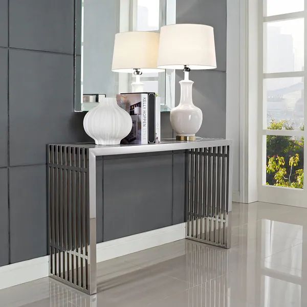 Stainless Steel Modern Gridiron Console Table | Bed Bath & Beyond