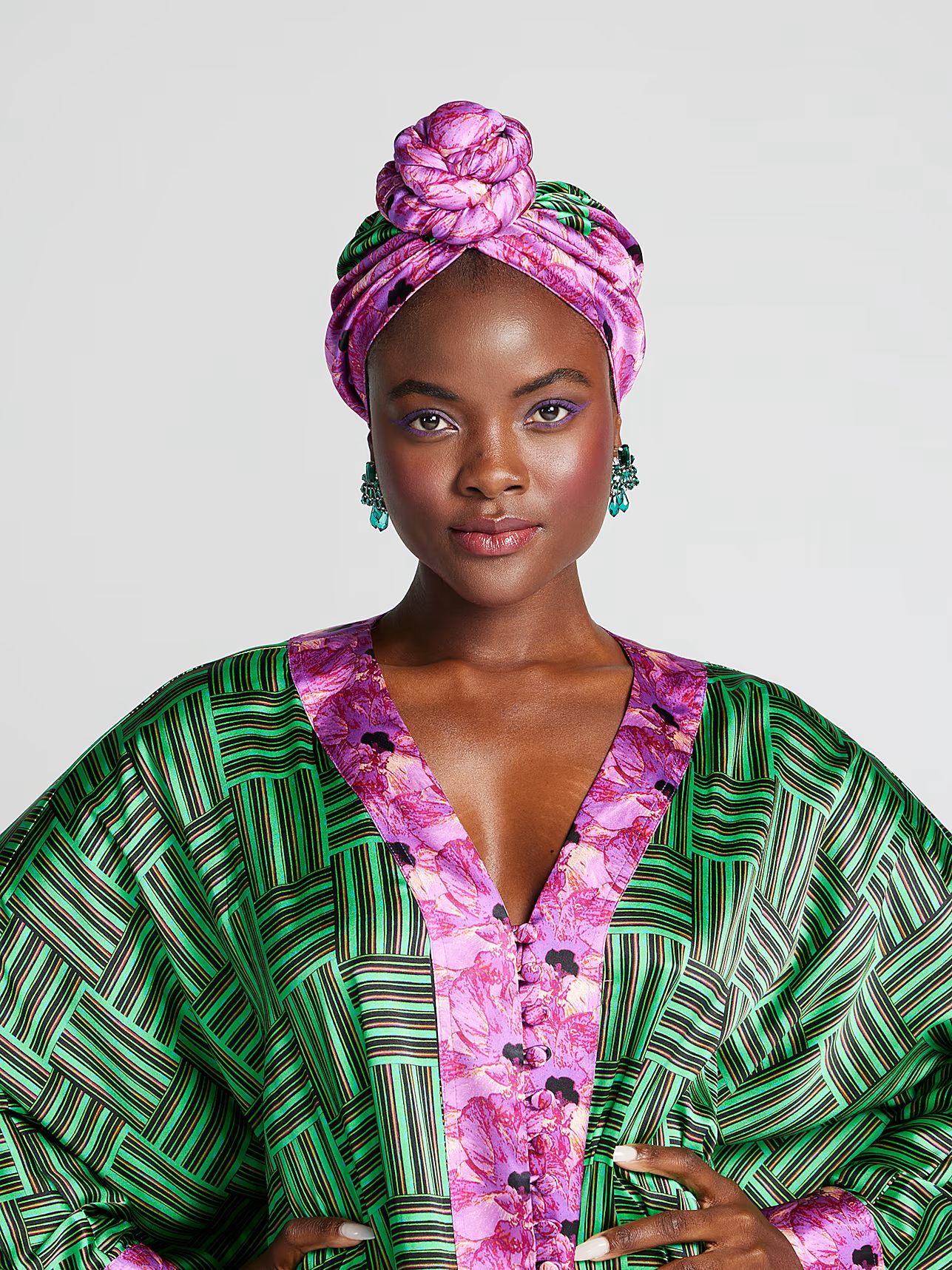 Aisha Floral-Geometric Stretch-Silk Turban - Gabrielle Union x Banke Kuku Collection - New York &... | New York & Company