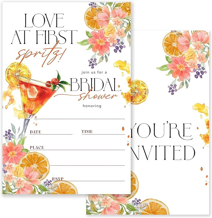 Love at First Spritz Bridal Shower Invitations, Citrus Cocktail Theme Invite Set, 20 Cards with E... | Amazon (US)