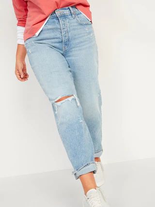 Extra High-Waisted Sky-Hi Straight Button-Fly Ripped Jeans for Women | Old Navy (US)