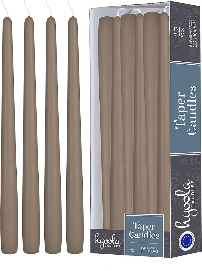 12 Pack Tall Taper Candles - 12 Inch Taupe Dripless, Unscented Dinner Candle - Paraffin Wax with ... | Amazon (US)