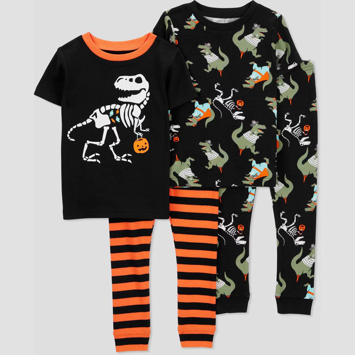 Carter's Just One You® Toddler Boys' Short Sleeve 4pc Halloween Dino Pajama Set - Black/Orange | Target