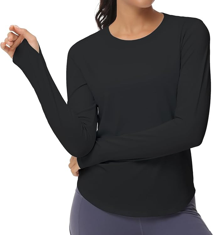 THE GYM PEOPLE Women's Long Sleeve Workout Shirts Athletic Crewneck Hiking Tops with Thumb Hole | Amazon (US)