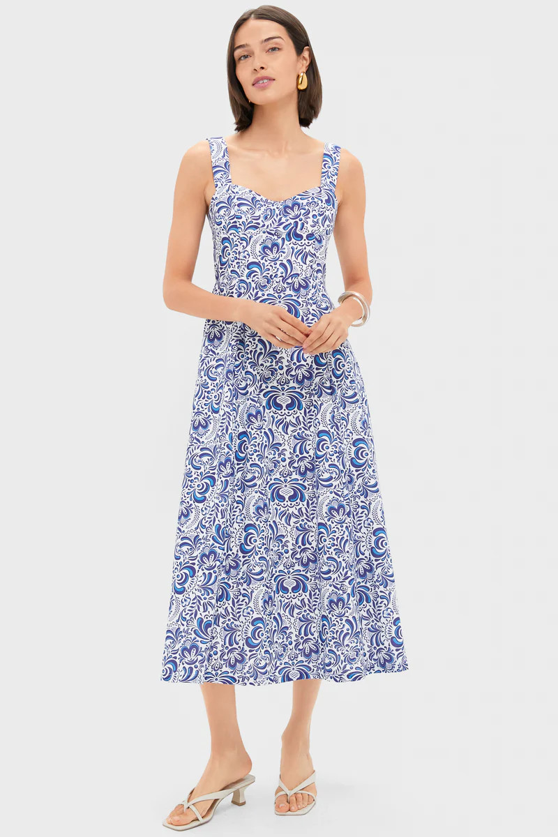 Blue Linen Floral Open Back Lawson Bustier Maxi Dress | Tuckernuck (US)