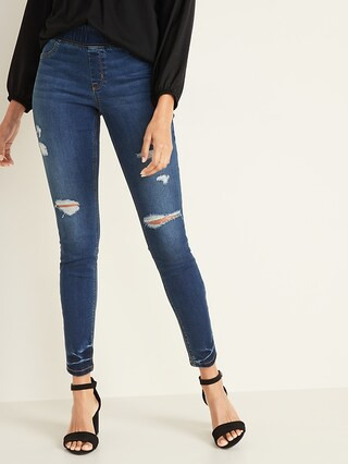 Mid-Rise Distressed Rockstar Super Skinny Jeggings for Women | Old Navy (US)
