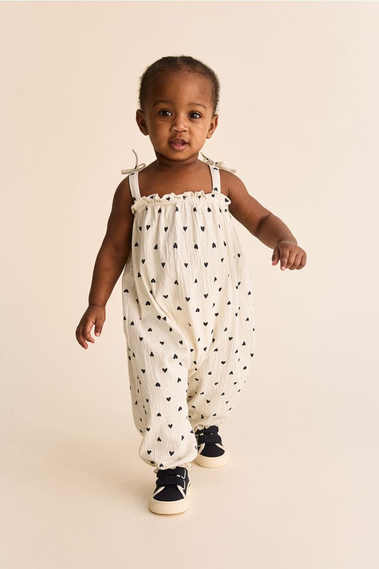 Crinkled Jersey Jumpsuit - Square Neckline - Sleeveless - Cream/hearts - Kids | H&M US | H&M (US + CA)