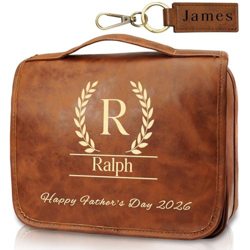 Large Personalized Leather Toiletry Bag for Men, Father Day Gift for Dad, Anniversary Birthday Gift for Male, Engraved Travel Shaving Bag, Custom Gifts for Him, Boyfriend, Husband, Grandpa, Friend | Amazon (US)
