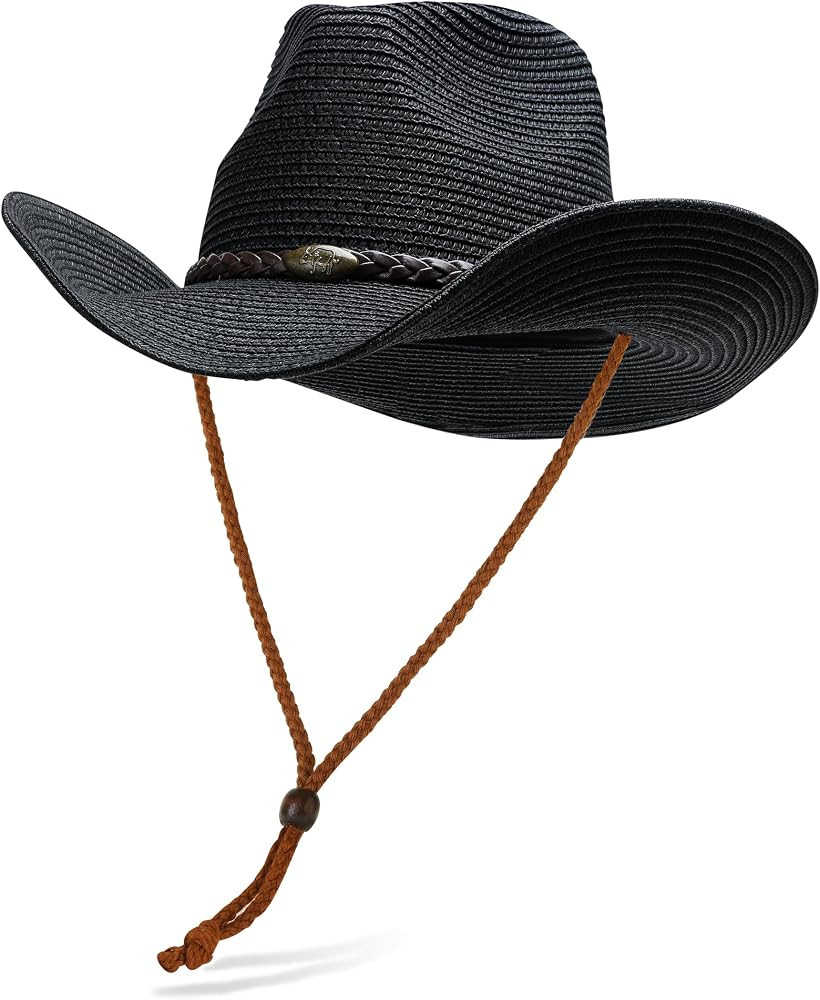 Straw Cowgirl Hat for Women Cowboy Hats for Men Wide Brim Sun Hat Shapeable Western Hat Beach Hat | Amazon (US)