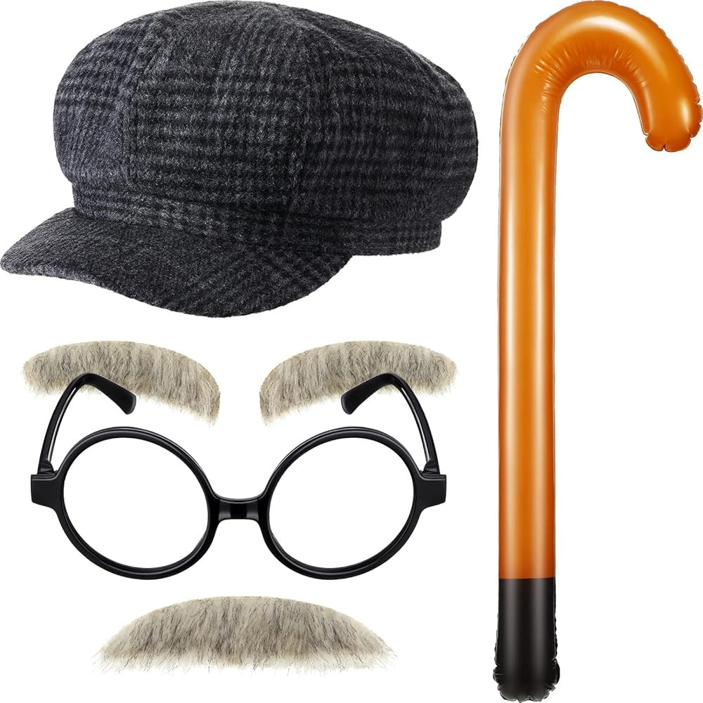 Sumind 100 Day of School Old Man Costume Hat Eyebrow Mustache Glasses Inflatable Cane Old Man Gra... | Amazon (US)