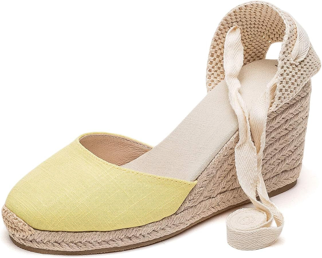 U-lite Womens Espadrille Wedge Sandals Closed Toe Platform Lace Up Ankle Strap Slingback Summer D... | Amazon (US)