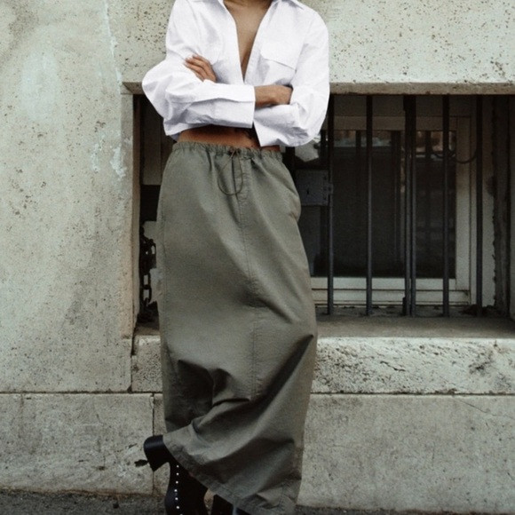 Zara Green Maxi Cargo Skirt for Casual Wear | Poshmark