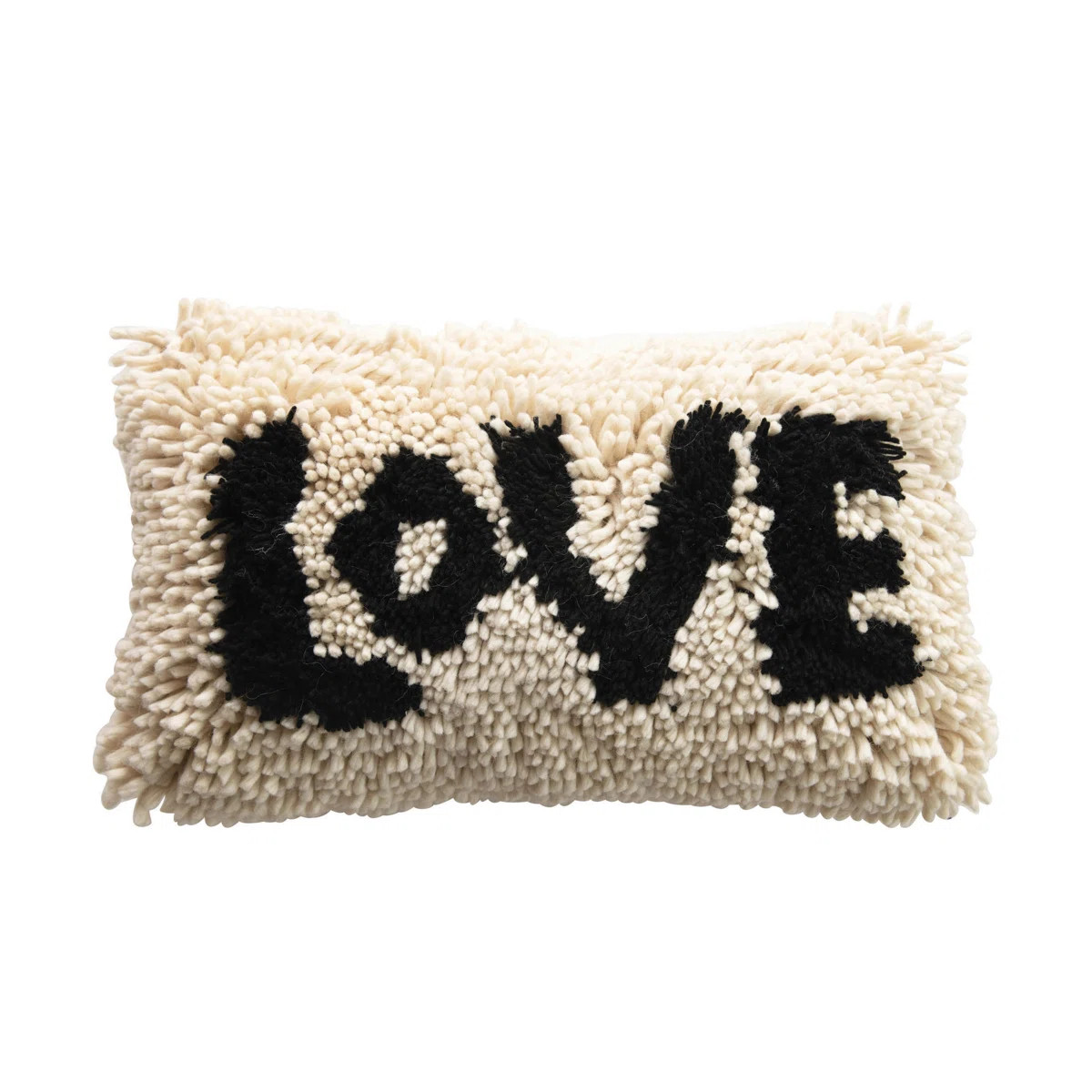 Woven Wool Shag Lumbar Pillow with "Love" Design | Wayfair North America