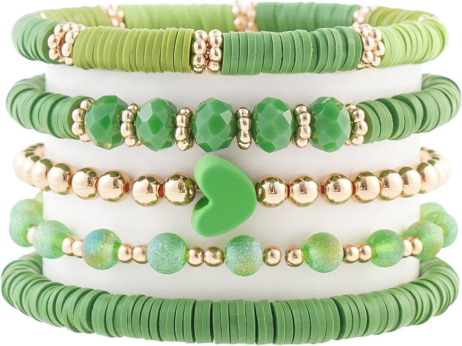Heishi Beaded Stretch Bracelets for Women Stackable Gold Polymer Clay Beads Bracelets Friendship ... | Amazon (US)