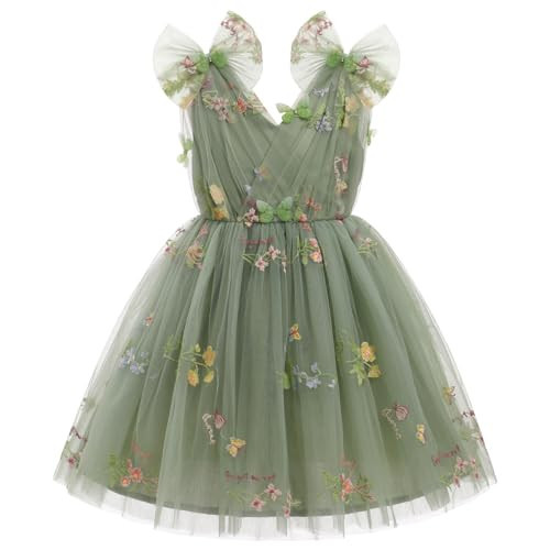 IMEKIS Fairy Dress Girls: Toddler Butterfly Tulle Kids 2nd 3rd Birthday Outfit Smash Cake Photoshoot Baby Formal Wedding Guest Tea Party Easter Thanksgiving Pageant Gown Sage Green Floral 2-3T | Amazon (US)