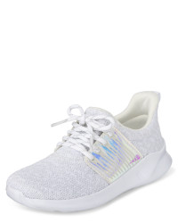 Girls Uniform Holographic Mesh Running Sneakers | The Children's Place  - WHITE | The Children's Place