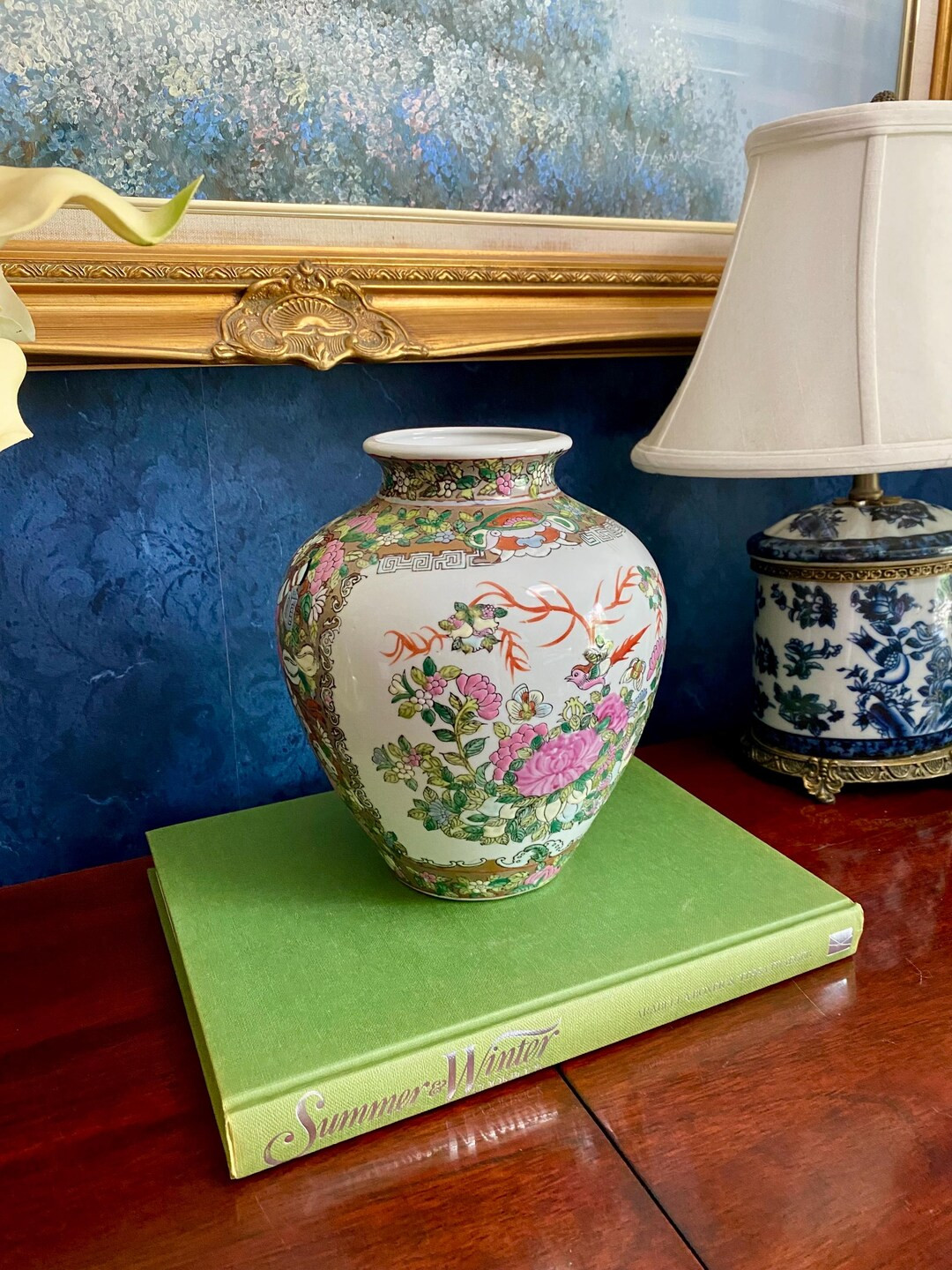 Vintage Famille Rose Medallion Colorful Baluster Vase Hand Painted | Grandmillennial Decor Chinoi... | Etsy (US)