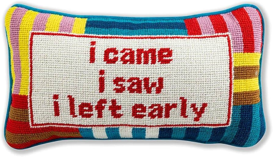 FURBISH Handmade Needlepoint Decorative Throw Pillow - I Came I Saw - 8" x 14" - Small Embroidere... | Amazon (US)
