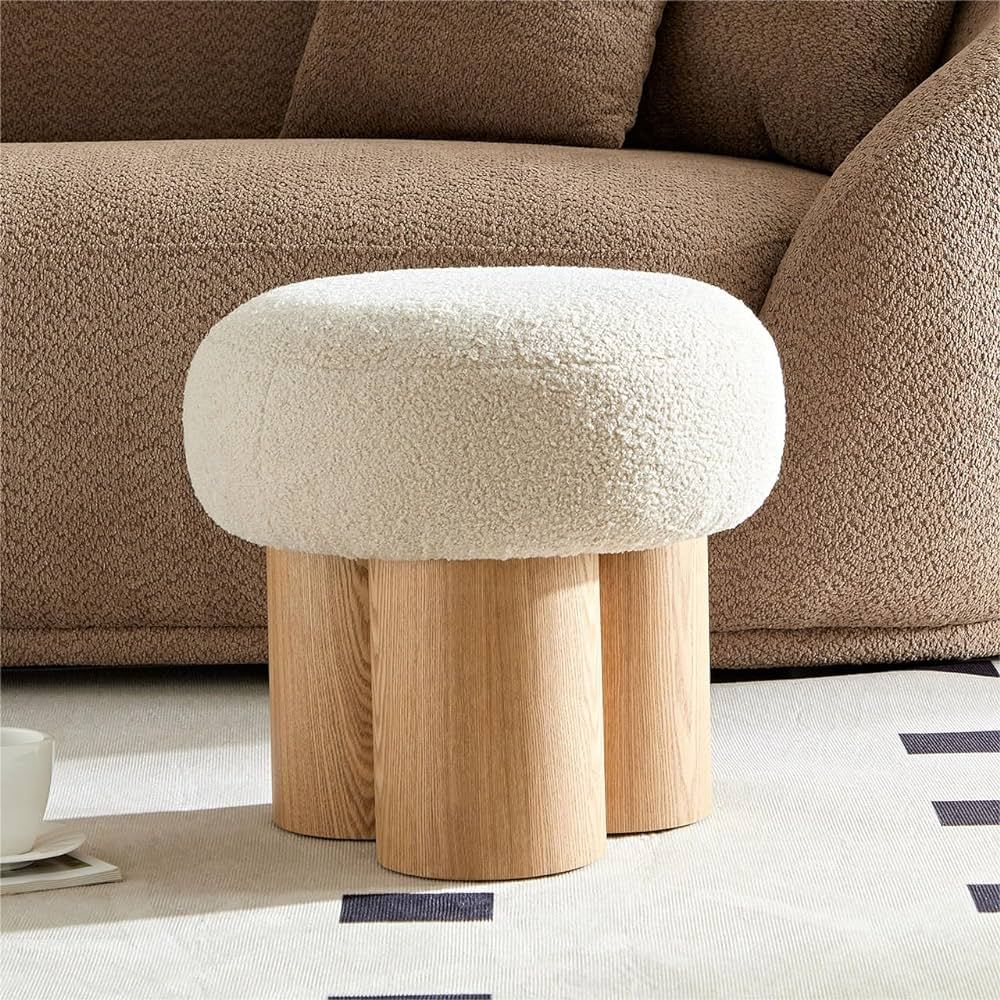 MEETAKING Small Round Foot Stool, Teddy Fabric Footrest Ottoman Stool with Non-Skid Legs, Modern ... | Amazon (US)