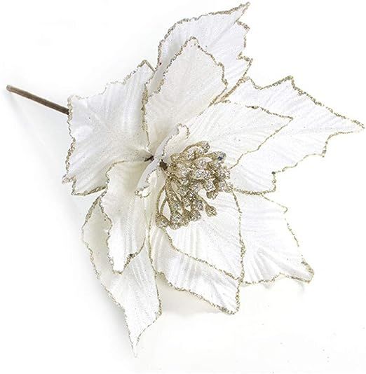 5 Pcs Christmas Tree Decorative Poinsettia Flower, Glitter Artificial Flowers Xmas Tree Ornaments... | Amazon (US)
