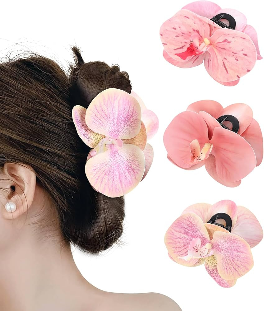 WELROG Orchid Flower Hair Claw Clips 3 Pack - Medium 11cm Spring Hair Claws for Women, Hawaiian B... | Amazon (US)