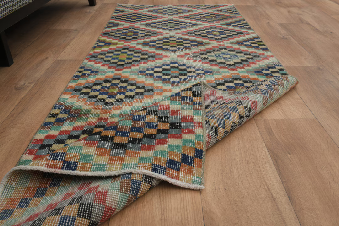 2x6 DIAMOND, COLORFUL DECOR, Vintage Turkish Rug, Wool Oushak Rug, Stair Runner Rug, Minimalist R... | Etsy (US)