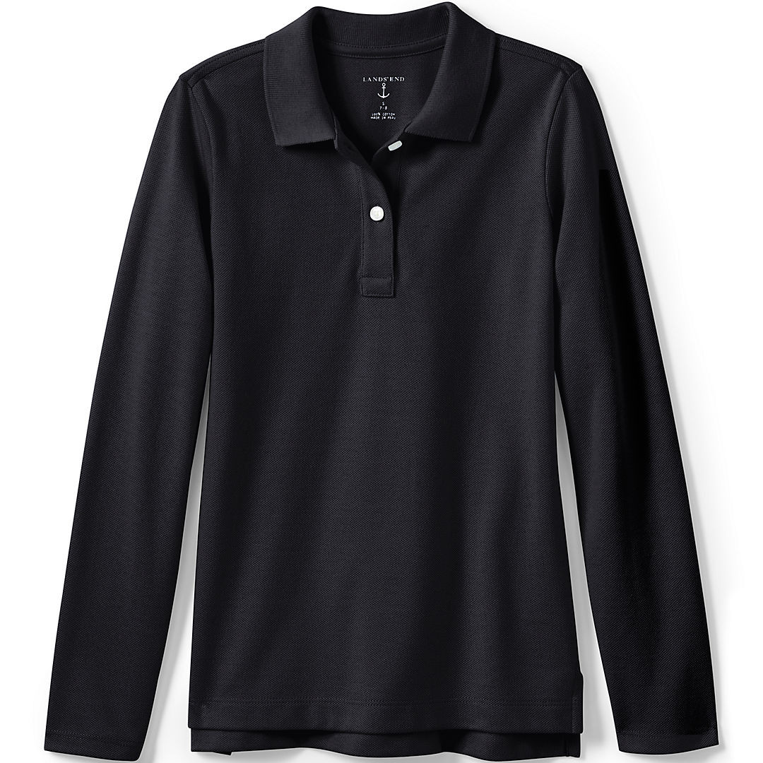 Girls Long Sleeve Feminine Fit Mesh Polo Shirt | Lands' End (US)