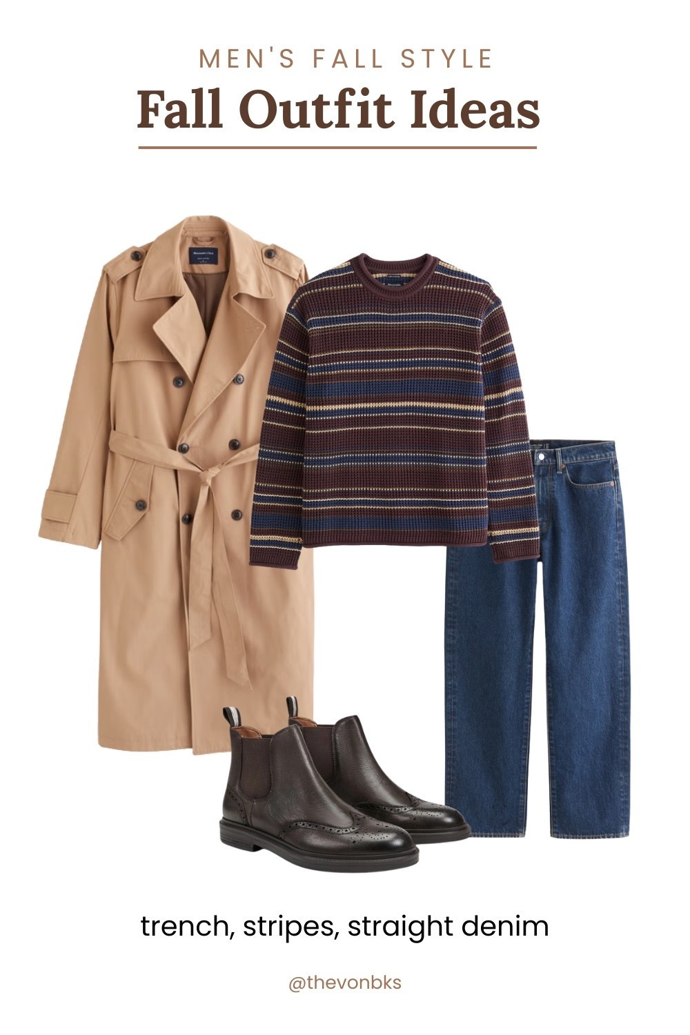 Fall outfit inspiration: a trench coat and a striped sweater for a layered outdoor look @abercrombie

#LTKMens #LTKOver40 #LTKootd