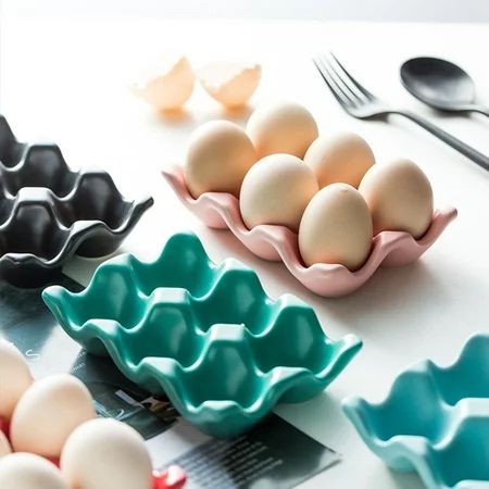 Windfall Ceramic 6 Cups Egg Tray - Half Dozen Porcelain Egg Holder Container Keeper Storage Organize | Walmart (US)